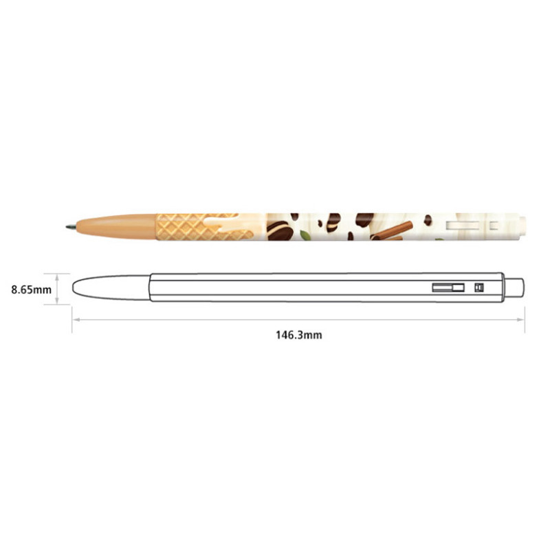 Detail of MONAMI 153 icecream knock retractable ballpoint pen set