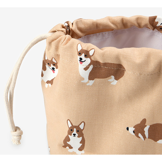 Detail of Dailylike Welsh corgi soft oxford cotton bucket drawstring pouch