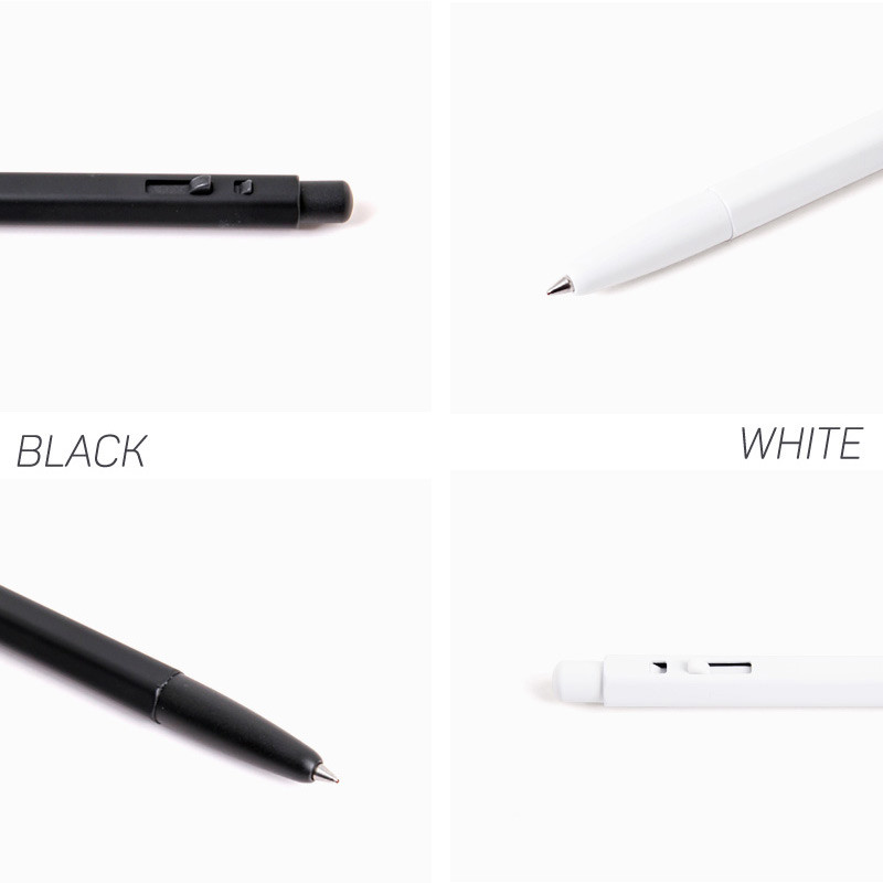 Detail of MONAMI 153 black and white knock retractable ballpoint pen