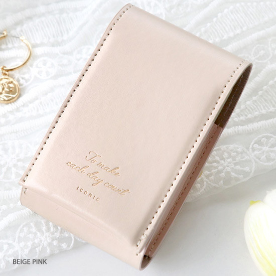 Beige pink - ICONIC Slit lipstick cosmetic pouch case with mirror