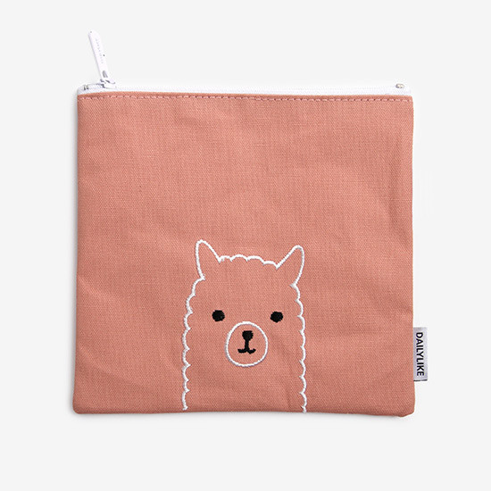 Dailylike Embroidery rectangle fabric zipper pouch - Alpaca