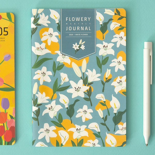 White flower - Ardium 2020 Flowery dated monthly journal planner