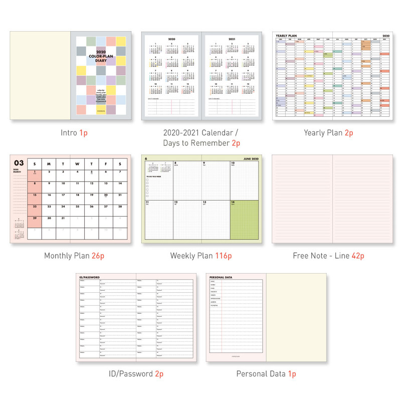 Planner section - PAPERIAN Colorful 2020 dated weekly planner scheduler