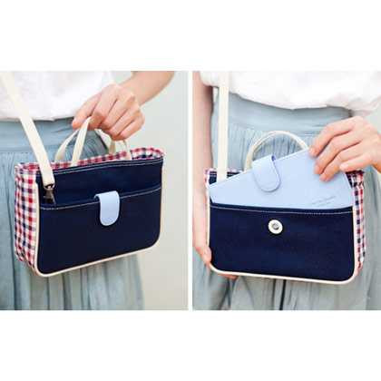 Daily love check pattern Cross body zipper bag with strap