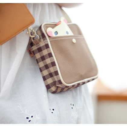 Daily love check pattern Cross body zipper bag with strap - Small