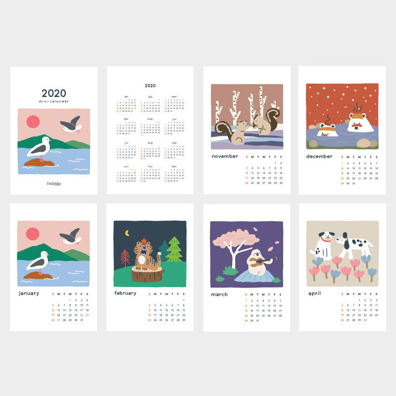 Calendar pages - Dailylike 2020 Cute illustration small desk flip calendar