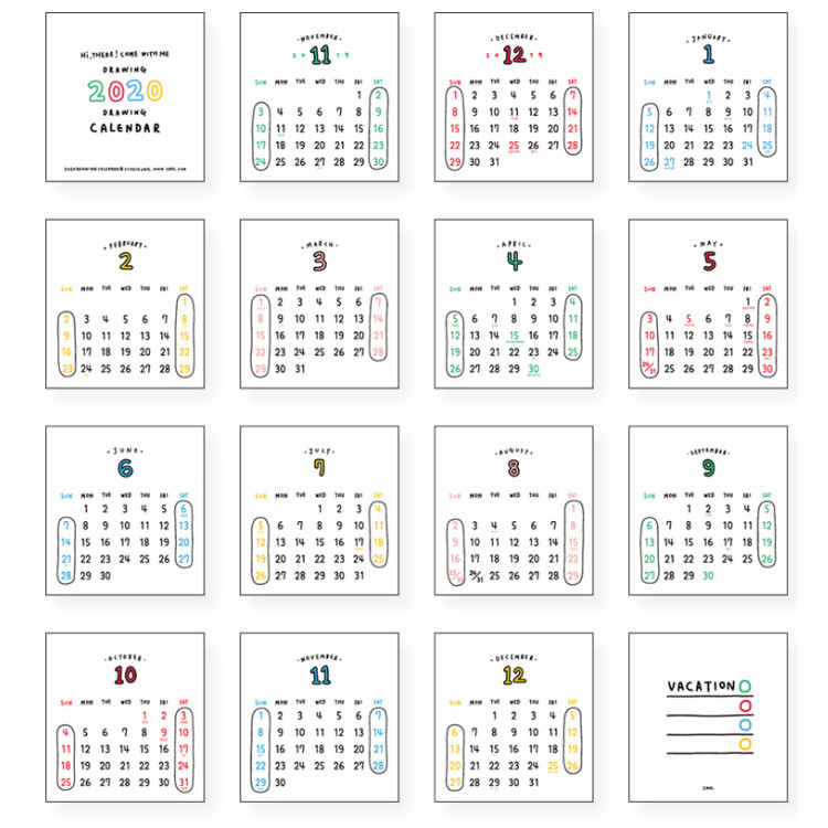 Monthly calendar - 2NUL 2020 Drawing monthly standing desk calendar