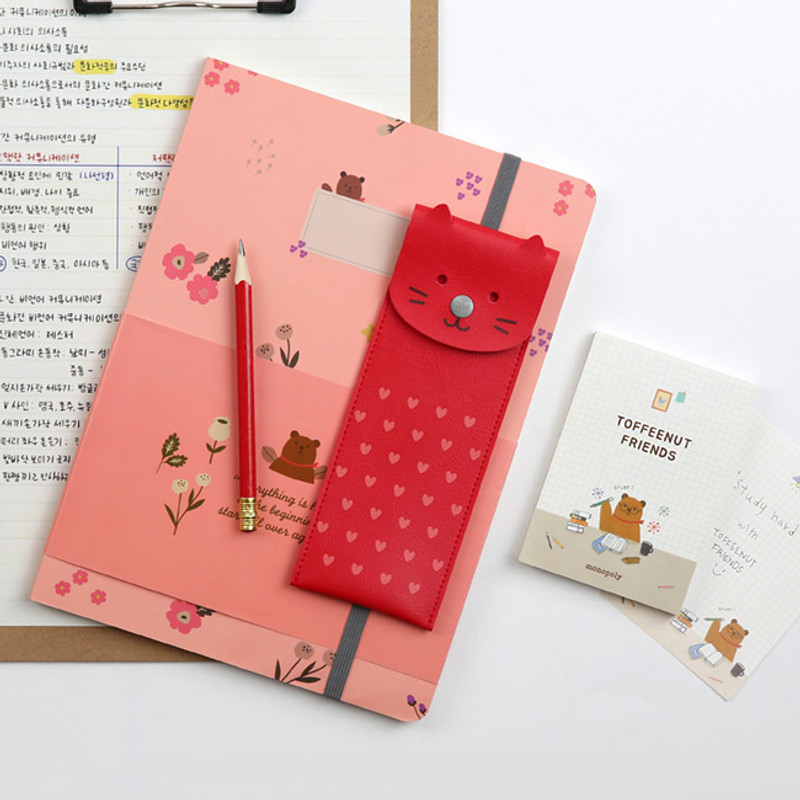 Red kitty - Monopoly Toffeenut pen case with elastic band holder Red kitty - Monopoly Toffeenut pen case with elastic band holder