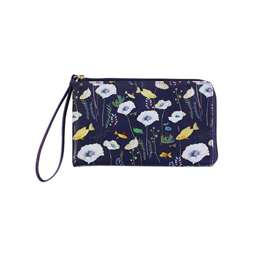 Indigo Willow Story Illustration Pattern Half Zip Around Clutch Wallet