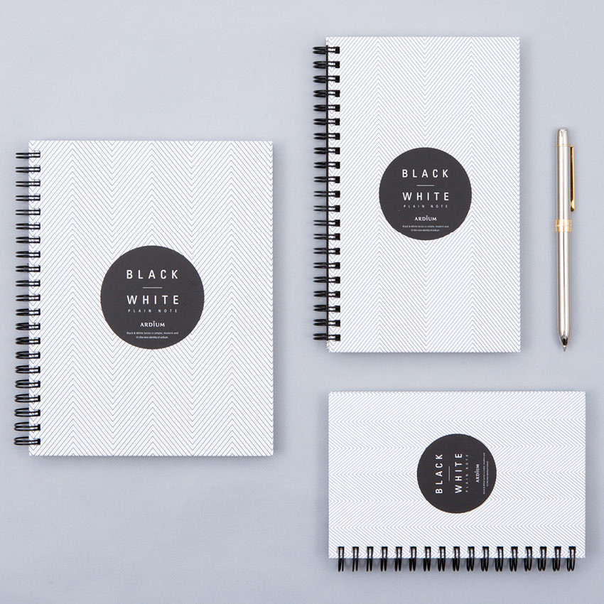 Ardium Black White Spiral Plain Notebook White Fallindesign