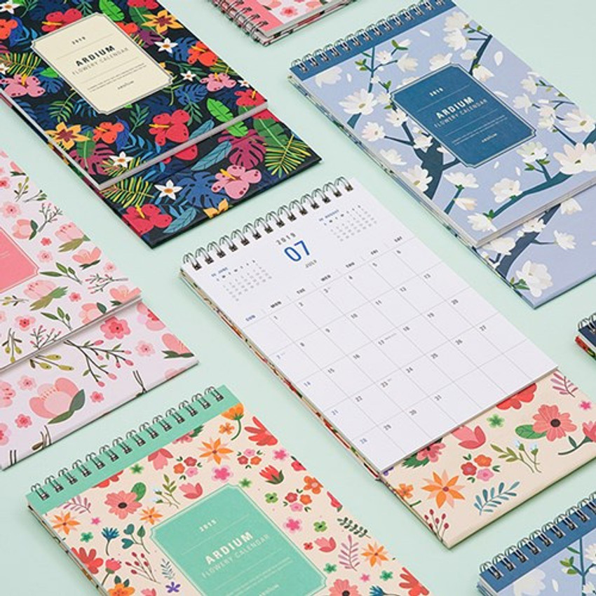Ardium 2019 Flowery Small Desk Flip Calendar Fallindesign