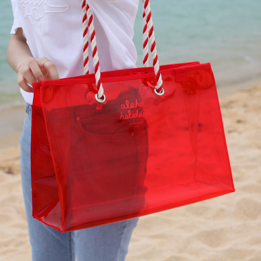 red beach bag