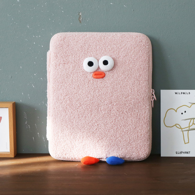 Pink - ROMANE Brunch Brother Pom Pom boucle tablet PC iPad zip pouch