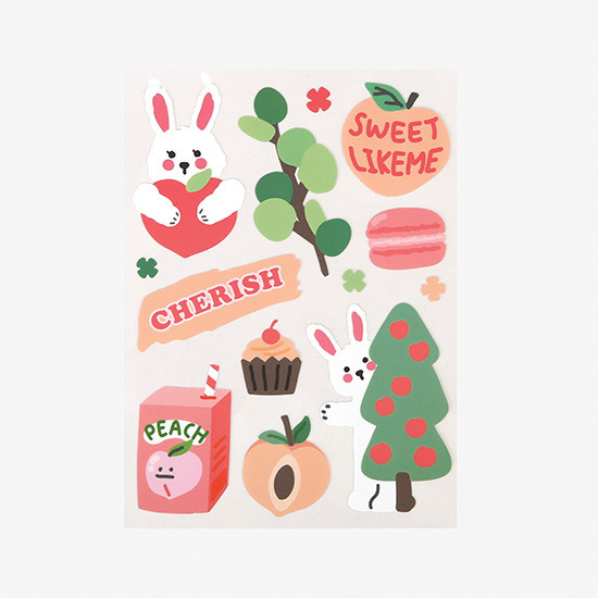 Dailylike Peach rabbit removable paper deco sticker