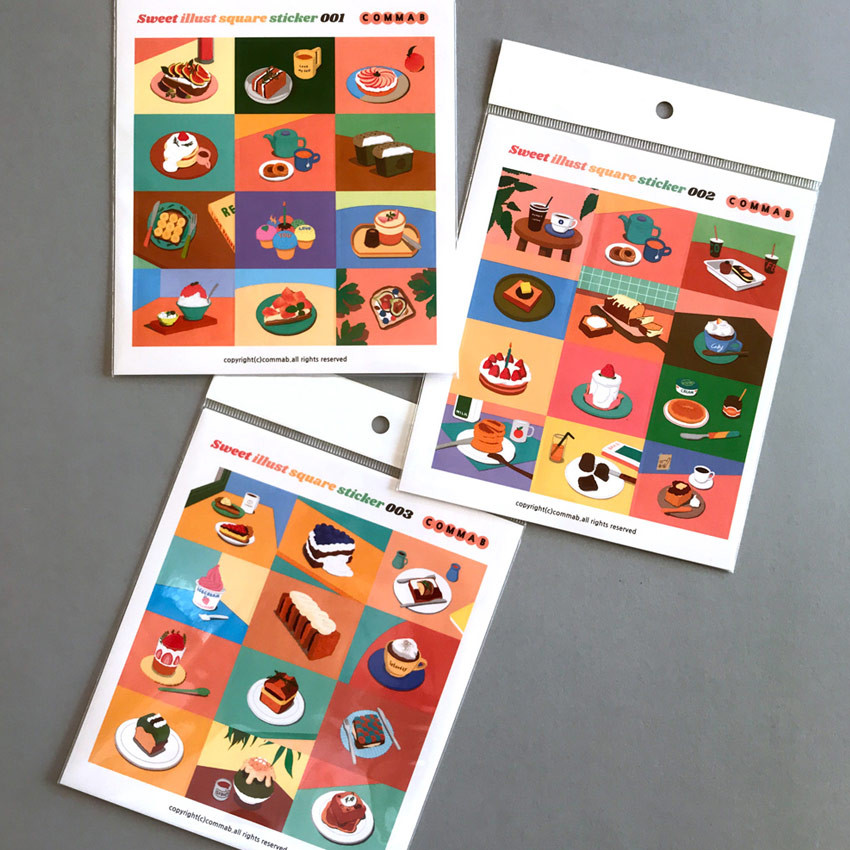 Sweet dessert illustration squared paper sticker
