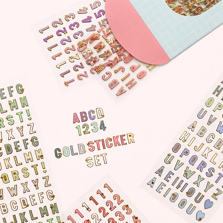 Gold silhouette Alphabet and Number removable sticker set