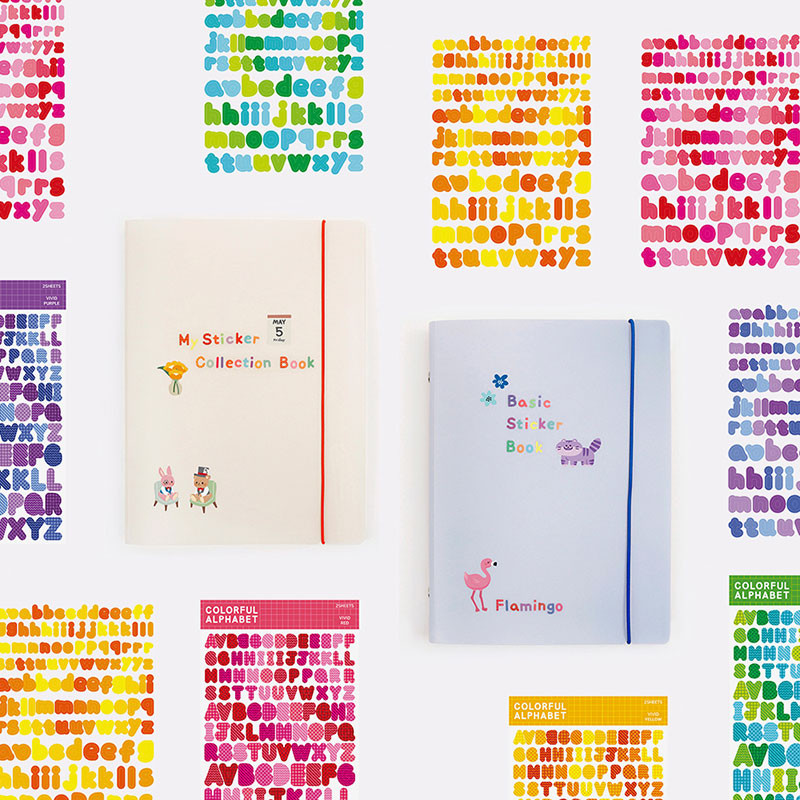 Basic 20 rings sticker organizer book with Alphabet stickers