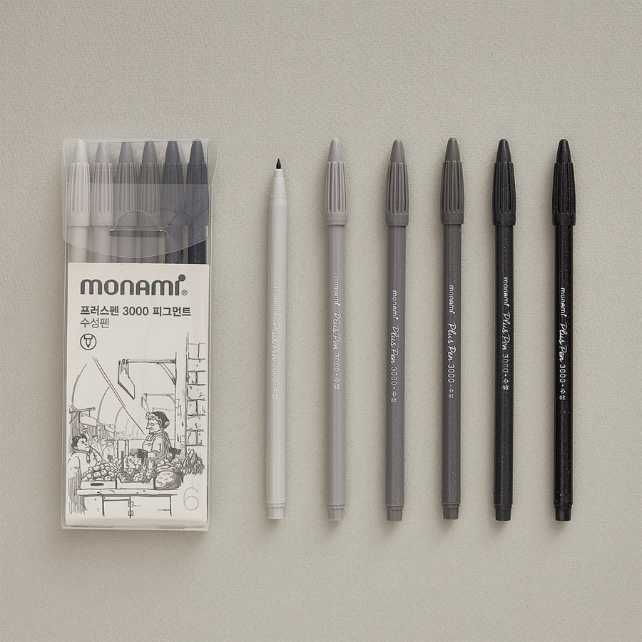 MONAMI Plus Gray 0.4 mm Water Based Pigment Pen Set