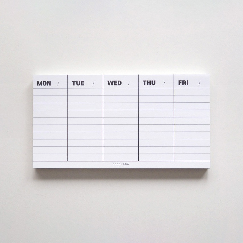 Black Monday to Friday Weekday Planner Notepad
