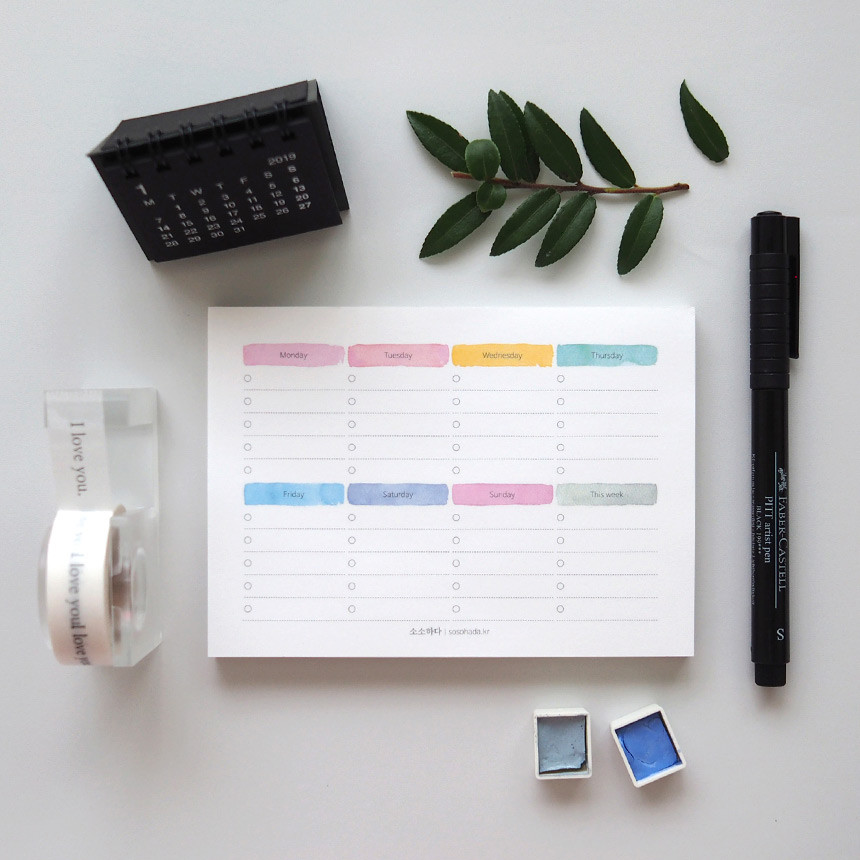 Pastel color weekly checklist notepad