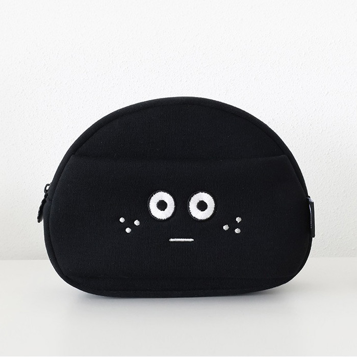 ROMANE Black Round Hand Strap Zipper Pouch