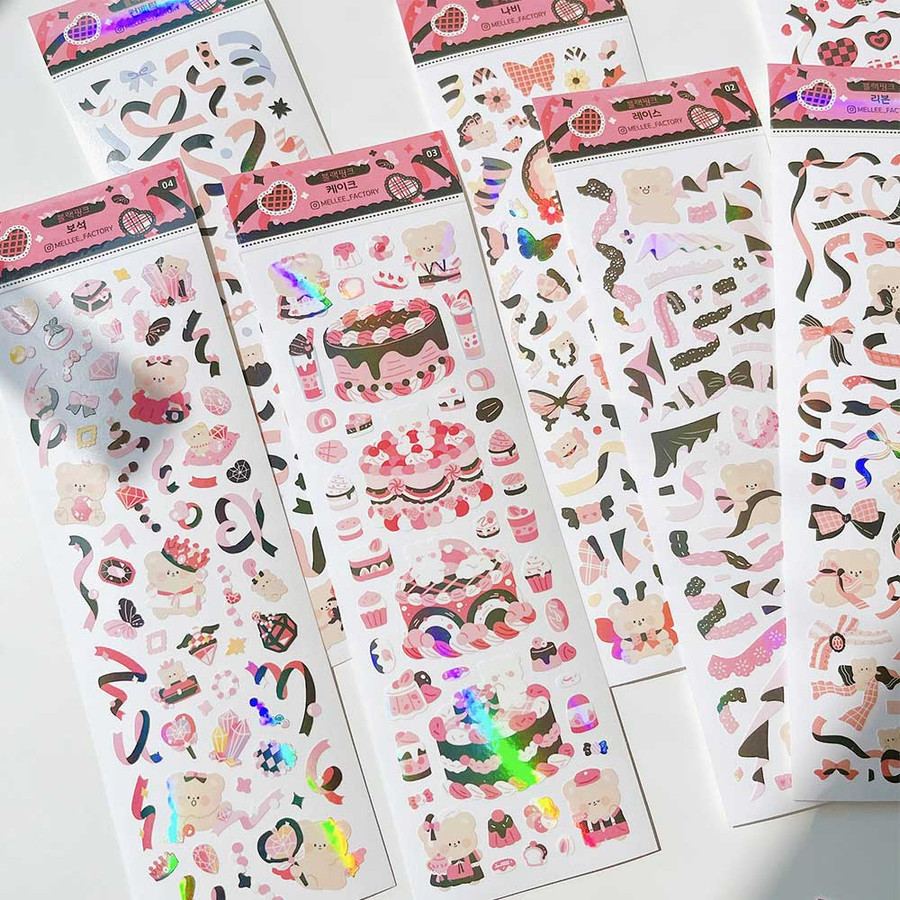 Mellee Factory Black Pink Removable Holographic Sticker Pack