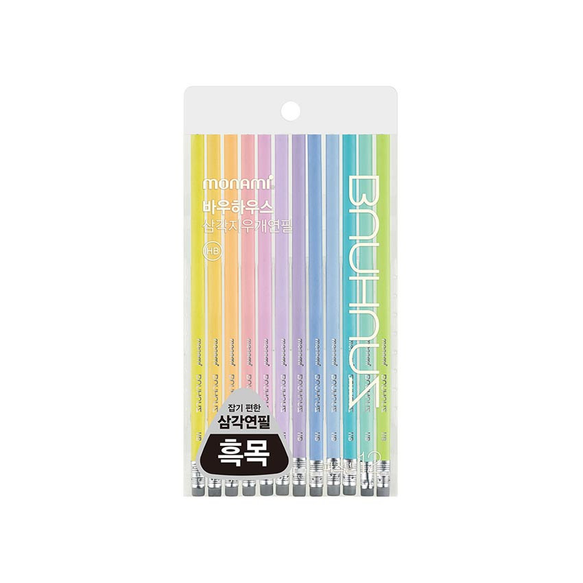 Monami Bauhaus Pastel Triangular Pencil With Eraser Set