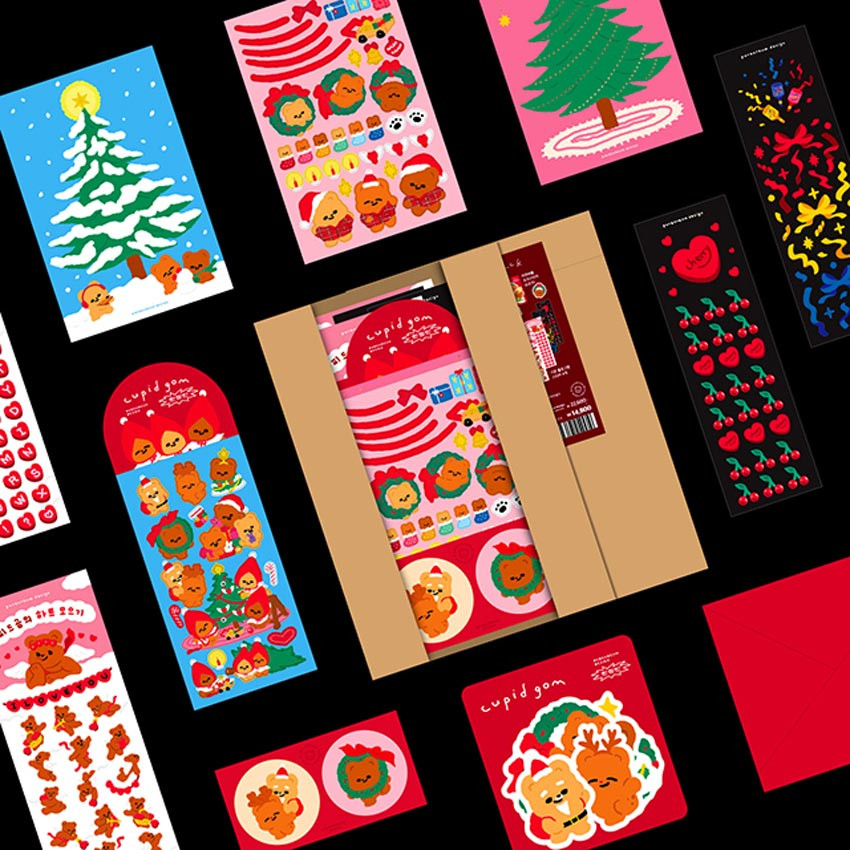 pureureum design Cupid Bear Christmas Sticker Pack