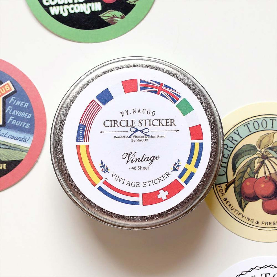 Nacoo Vintage Circle Sticker Pack with Tin Case