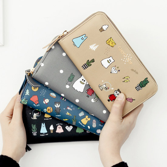 Ghost pop zip around medium long wallet