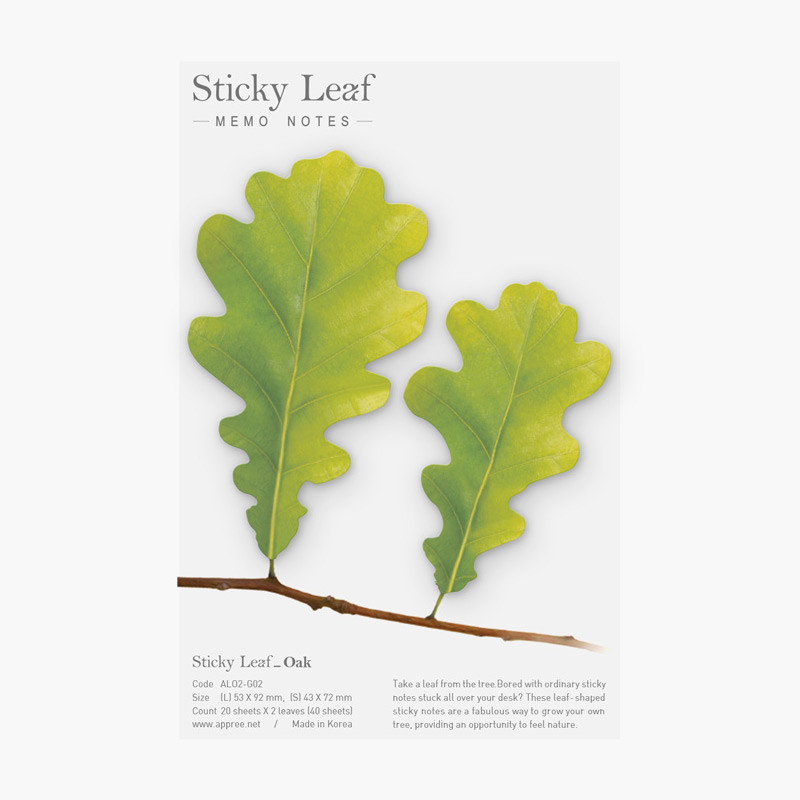 Appree Oak leaf green sticky memo notes Medium