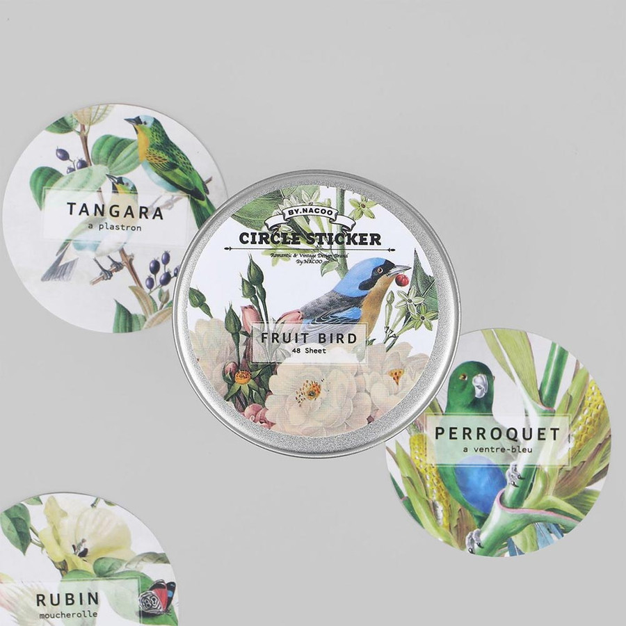 Nacoo Fruit Bird Circle Sticker Pack with Tin Case