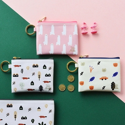 In the zoo coin card zipper wallet with key ring