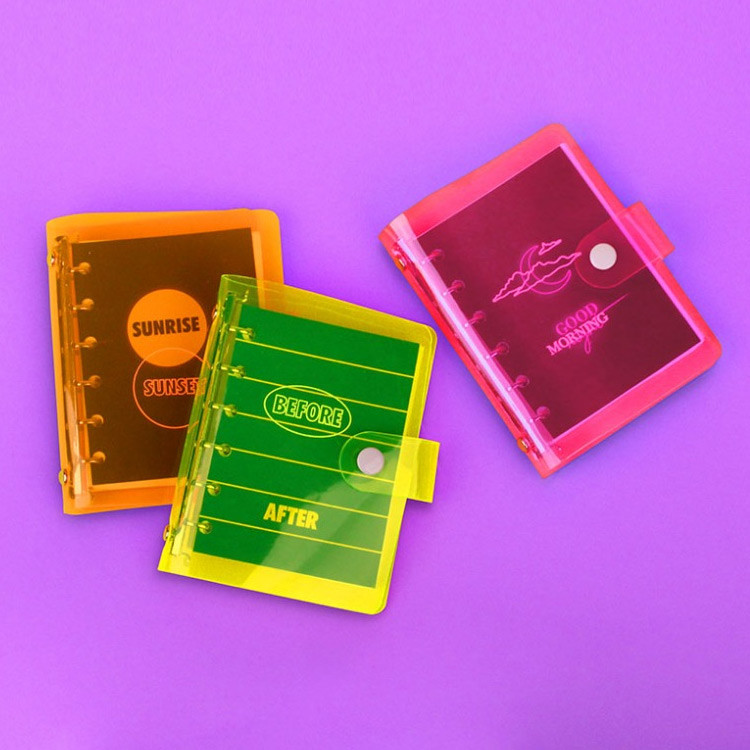 Retro 6-ring small grid notebook with neon PVC cover