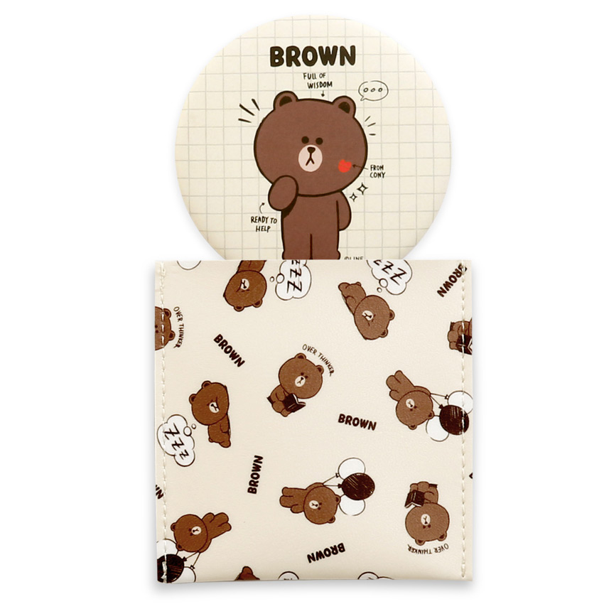 Monopoly Line friends round mirror with cute pattern pocket