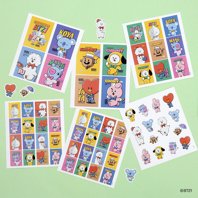 BT21 Vintage paper removable sticker 6 sheets set