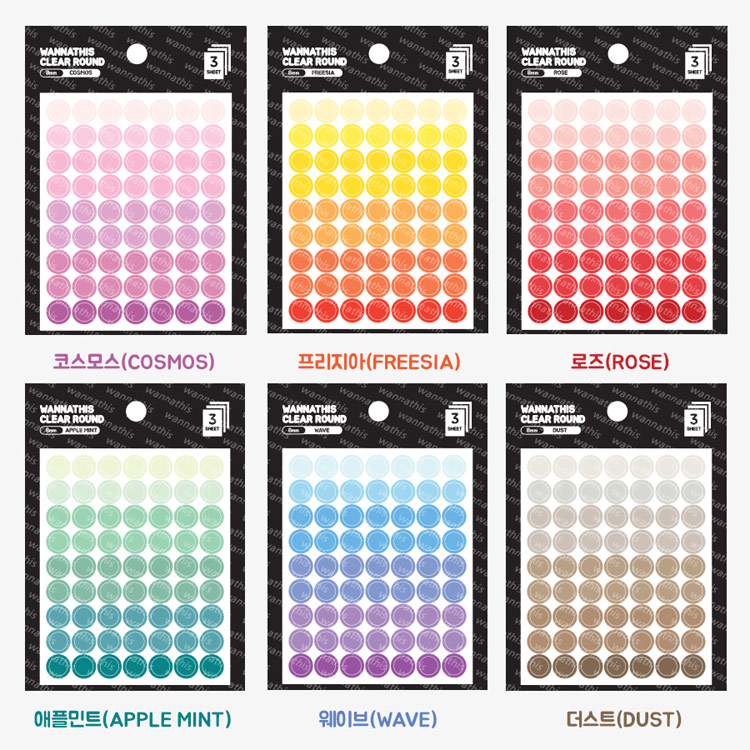 Wanna This Round clear 8mm sticker set of 3 sheets