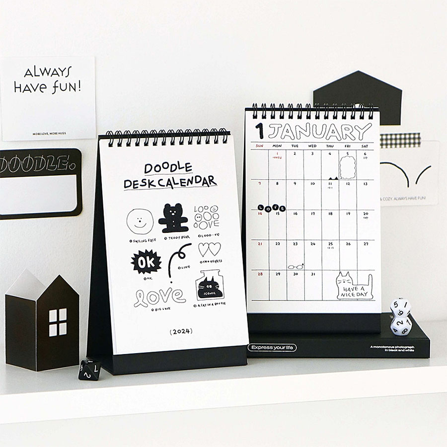 2024 Doodle Monthly Standing Flip Desk Calendar