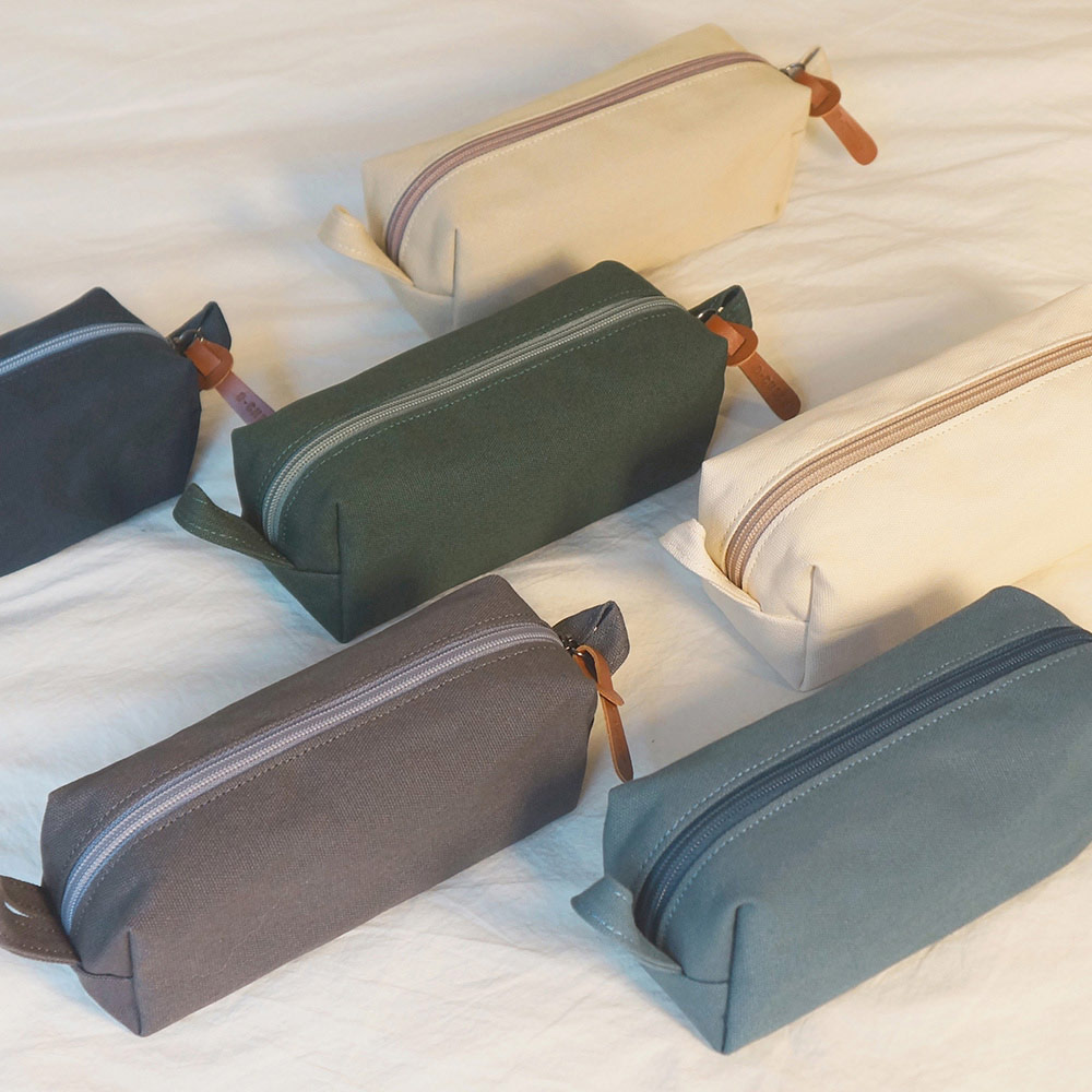 O-Check Vintage Canvas Rectangular Zipper Pen Pouch