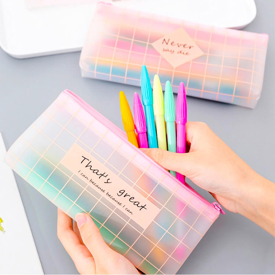 Clear And Pink Zipper Pencil Case