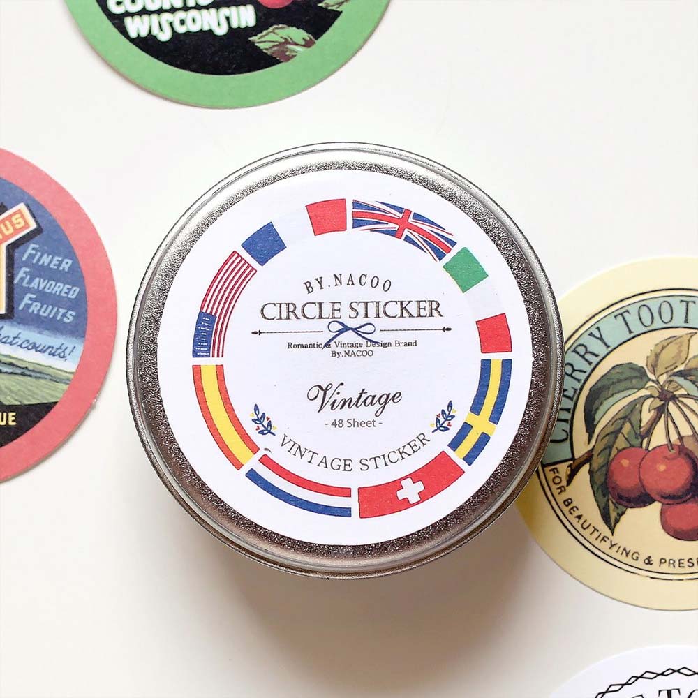 Vintage Circle Sticker Pack with Tin Case