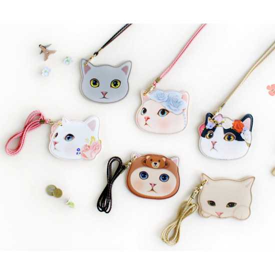 Jetoy Choo Choo cat petit flat card case with neck strap