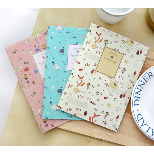 Indigo Willow story illustration school lined notebook set