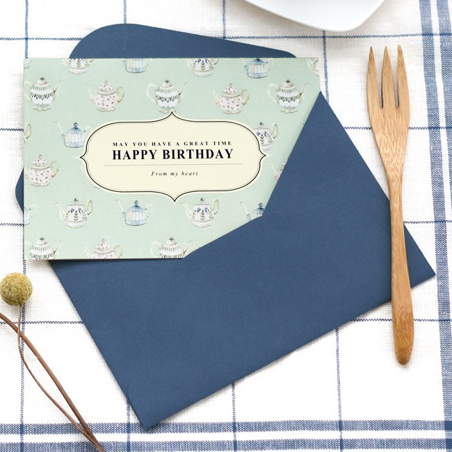 Iconic Happy birthday tee pot illustration pattern message card