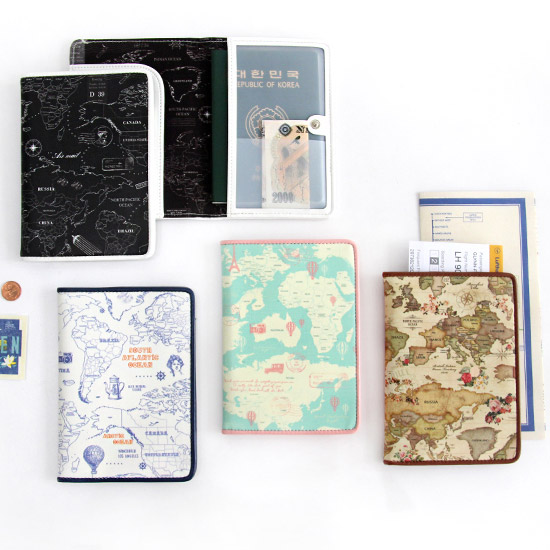 Indigo World map pattern RFID blocking passport case
