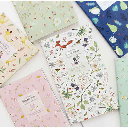 Indigo Willow story pattern slim lined squared notebook