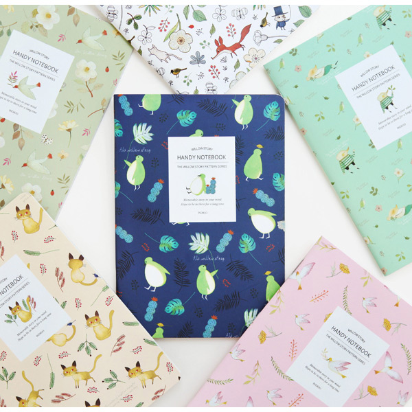 Indigo Willow story pattern small lined squared notebook