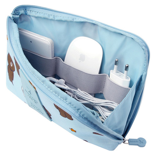 Line friends half zip around large cable pouch