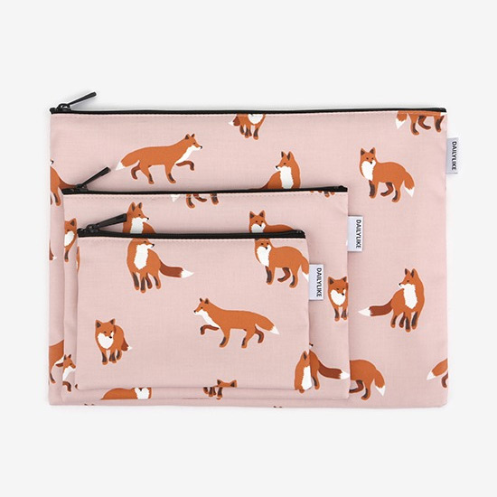 Laminated cotton fabric zipper pouch - Winter fox
