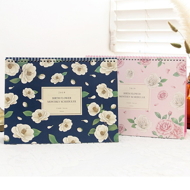2019 Birth flower spiral monthly desk scheduler calendar